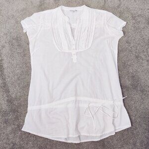 DeFacto Women's White Cotton Tunic Blouse Drop Waist - Size Medium Bohemian